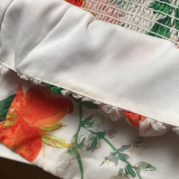 Satin Floral Square Neck Ruched Smocked Crop Top Bustier White Size M - Picture 7 of 8